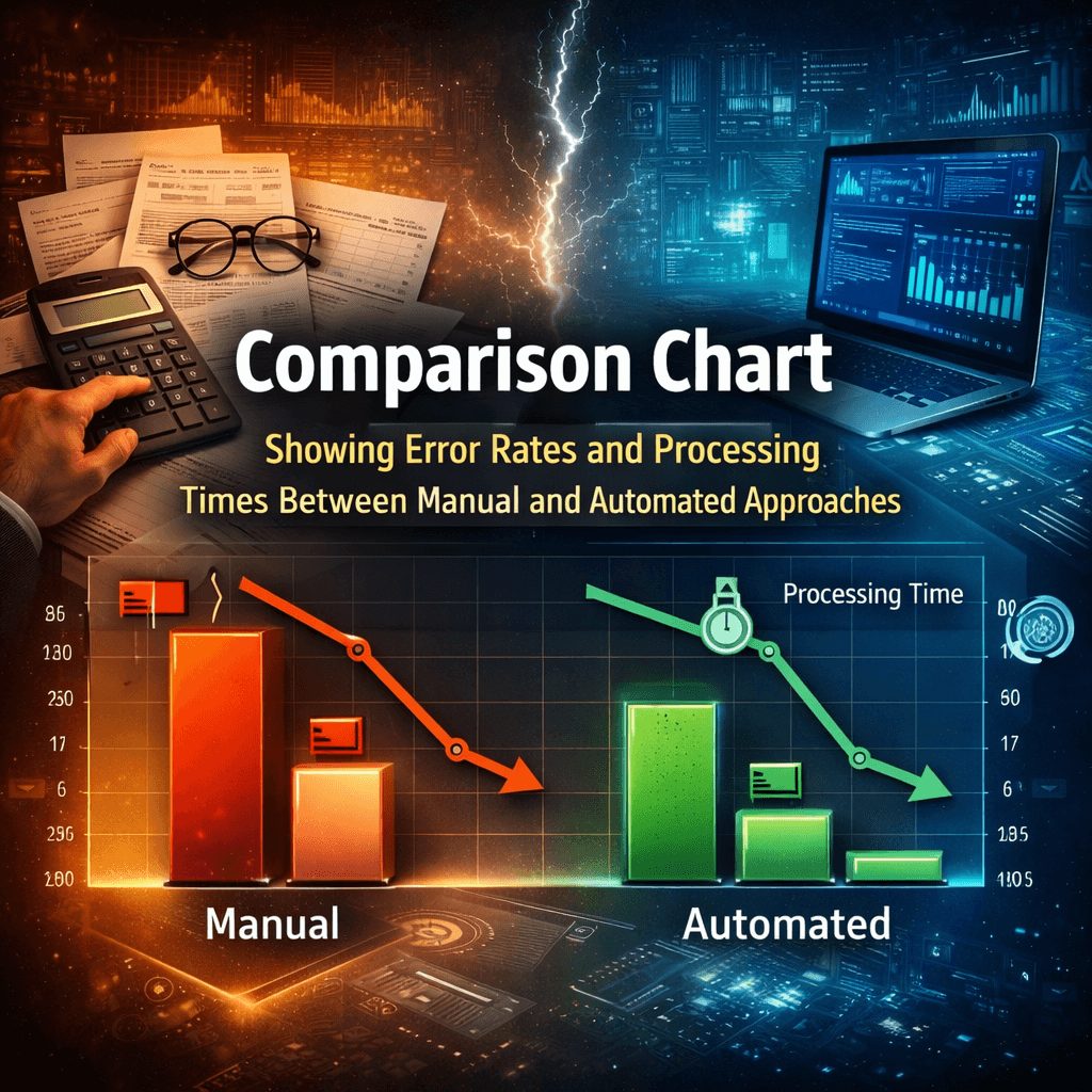 Comparison chart illustrating reduced error rates and faster processing times using ifrs 9 software solutions versus manual financial workflows.