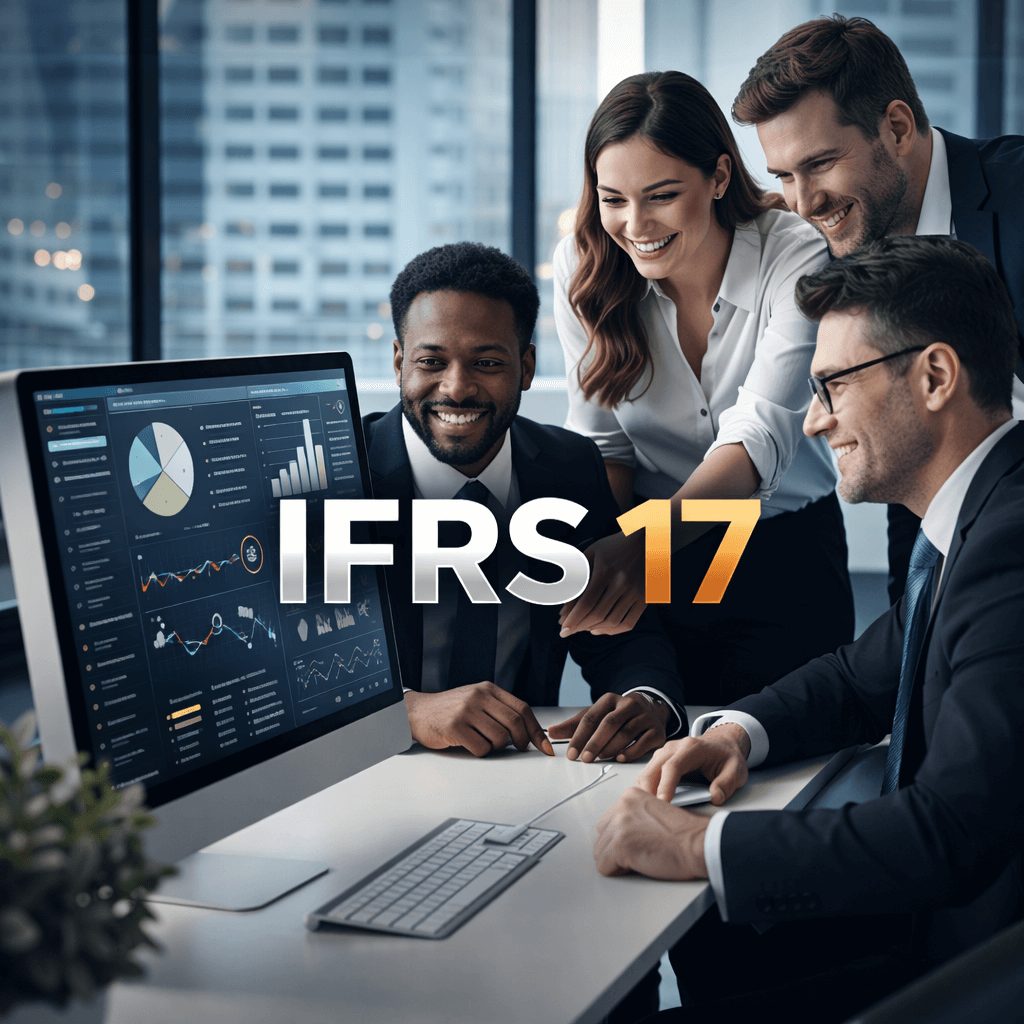 Finance and actuarial team reviewing dashboards during implementation of ifrs 17 software solutions