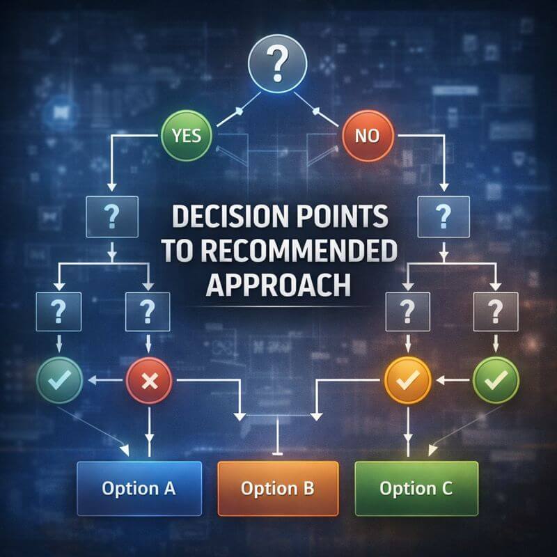 Visual decision flowchart guiding users to recommended approaches within pension actuarial valuation software.