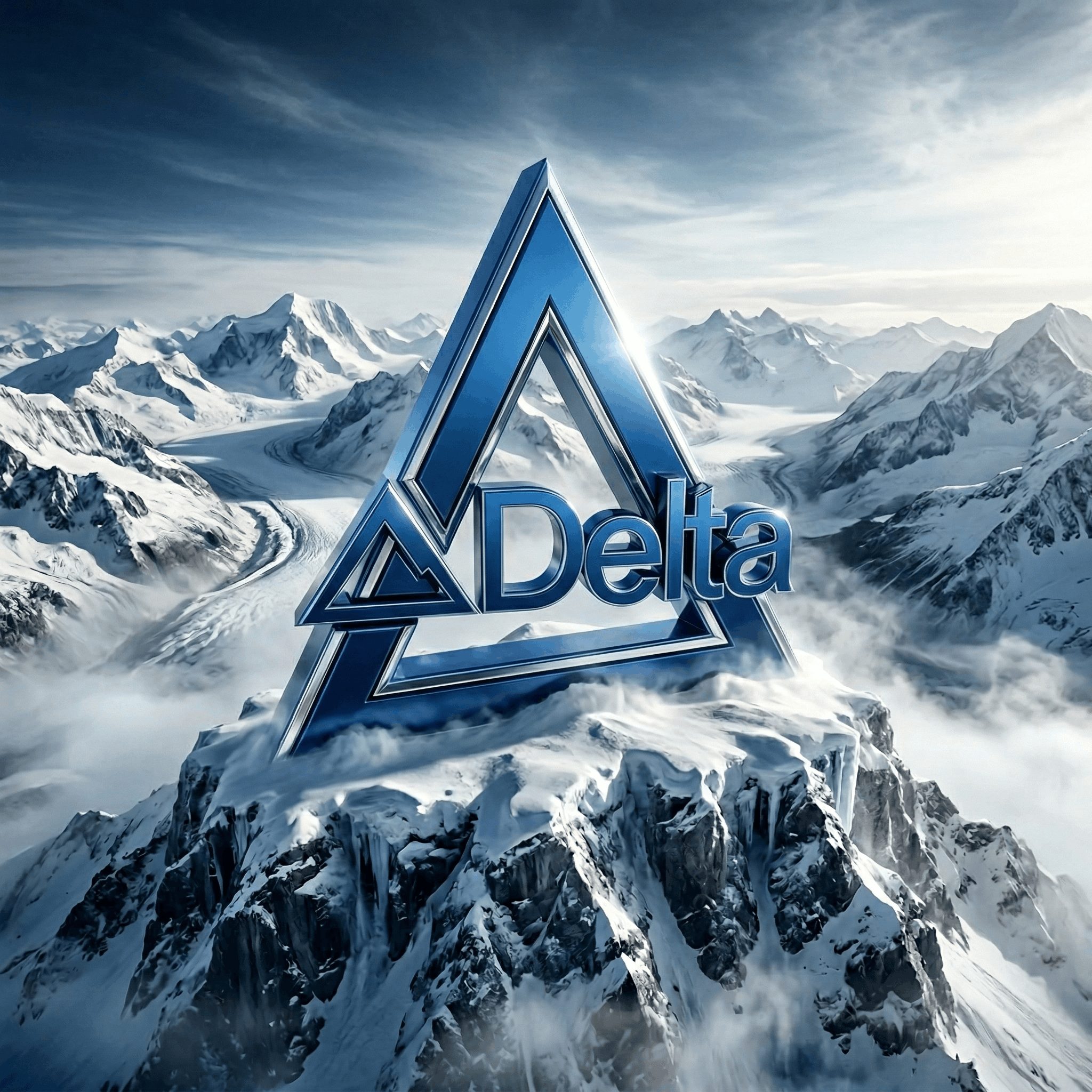 Delta logo positioned on a snowy mountain peak symbolizing strength, scalability, and innovation in IFRS 17 vendors for scalable compliance