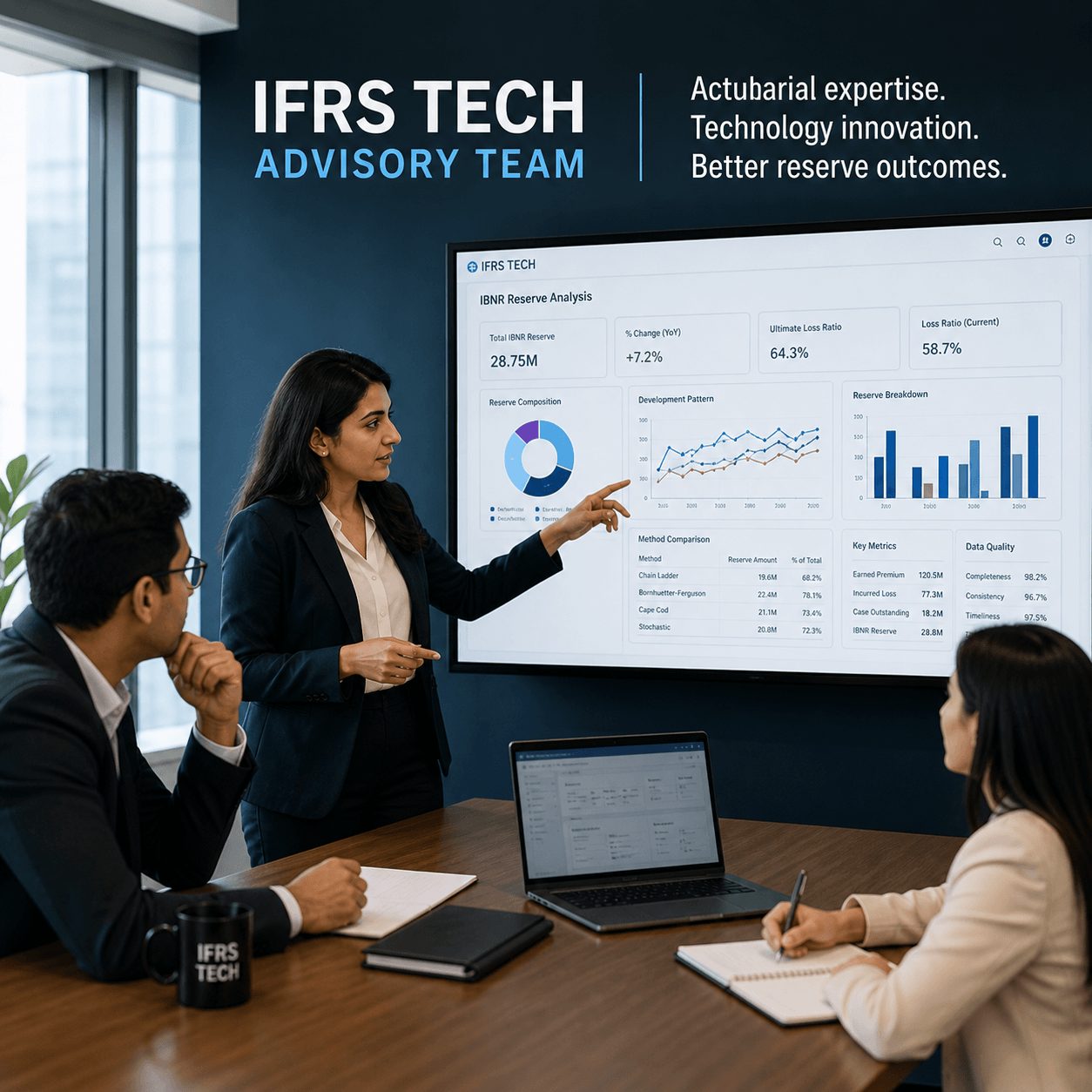 Insurance reserve dashboard and consulting setup illustrating insights delivered through ibnr software solutions