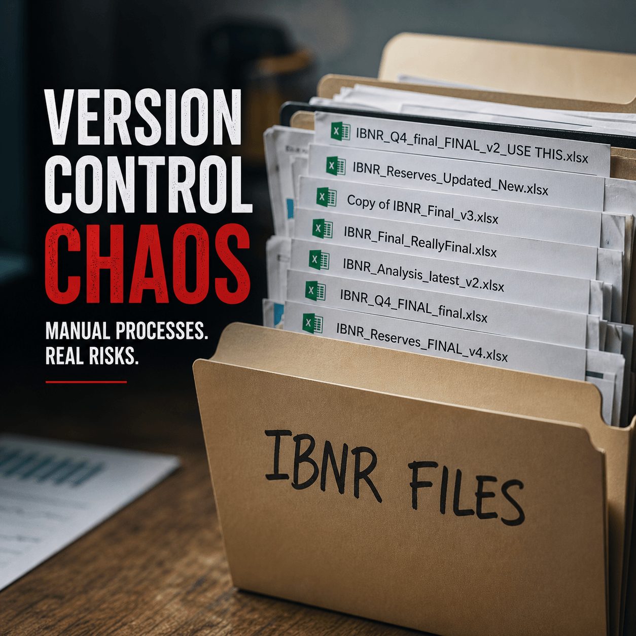 Version control chaos in ibnr processes with multiple confusing spreadsheet files highlighting the need for ibnr software solutions